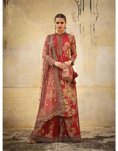 Red Colored Heavy Golden Zari Silk Fully Stitched Plazo Kurta VT3091109A