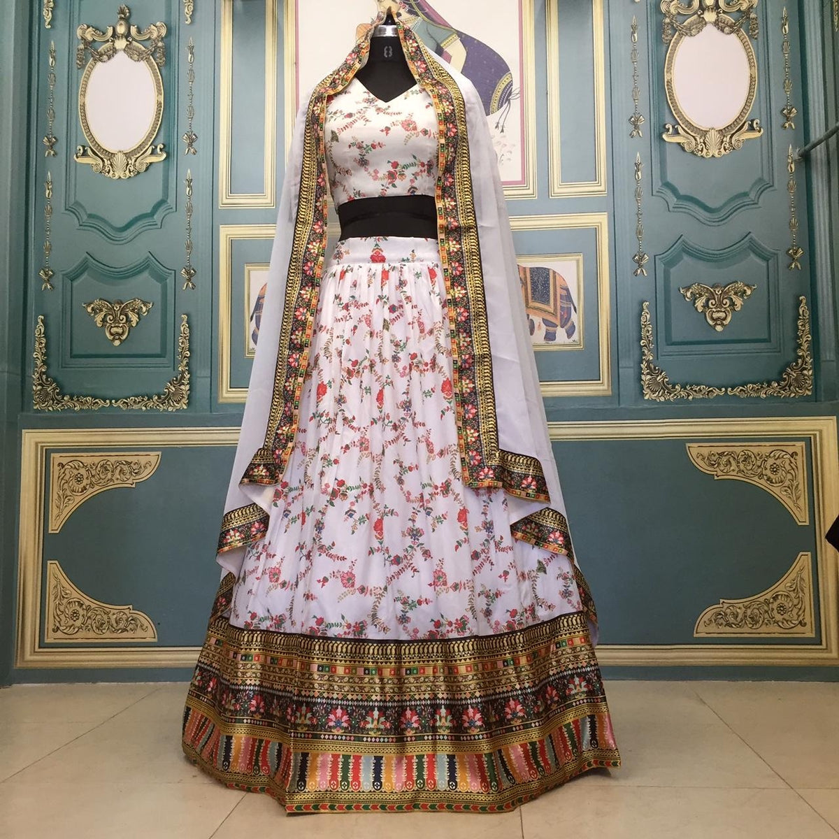 Coffee Color Designer Embroidered Taffeta silk lehenga