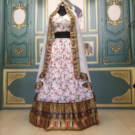 Coffee Color Designer Embroidered Taffeta silk lehenga