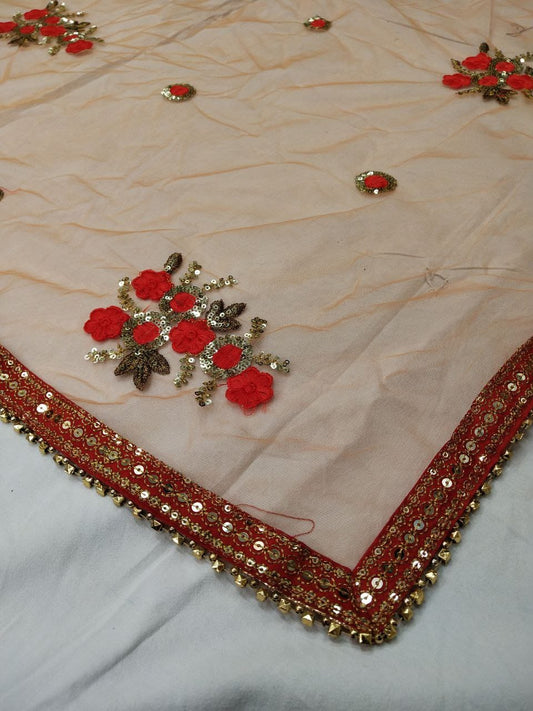 Orange Color Party Wear Embroidered Net Saree With Blouse For Women