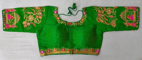 Green Color Fantom Silk Thread Diamond Hand Work Designer Ready Made Blouse For Function Wear