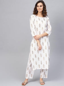 Off White Golden Color Printed Kurti With Plazo AVADH1060104A