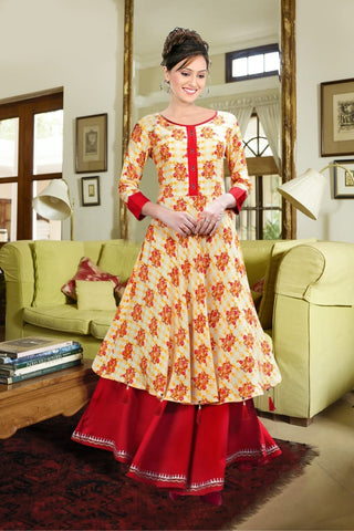 Yellow Colored Poly Rayon With Digital Print Designer Kurti For Function Wear