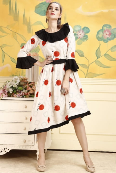 Cream Color Heavy Digital Print Rayon Kurti For Women