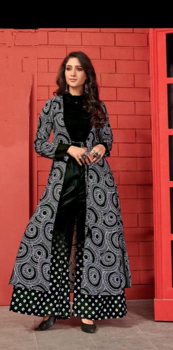 Black Colored Heavy Cotton Kurti With Shrug And Plazo For Party Wear aryadressmaker107A