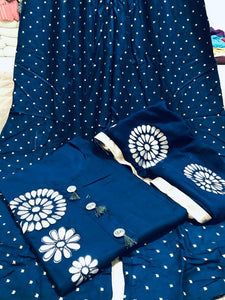 Blue Cotton Rayon Kurti And Ready Made Plazo For Women VT3034108D