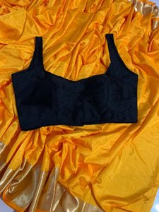 Amber Color Designer Ready Made Blouse Sana Silk Zari Weaving Border Saree For Party Wear