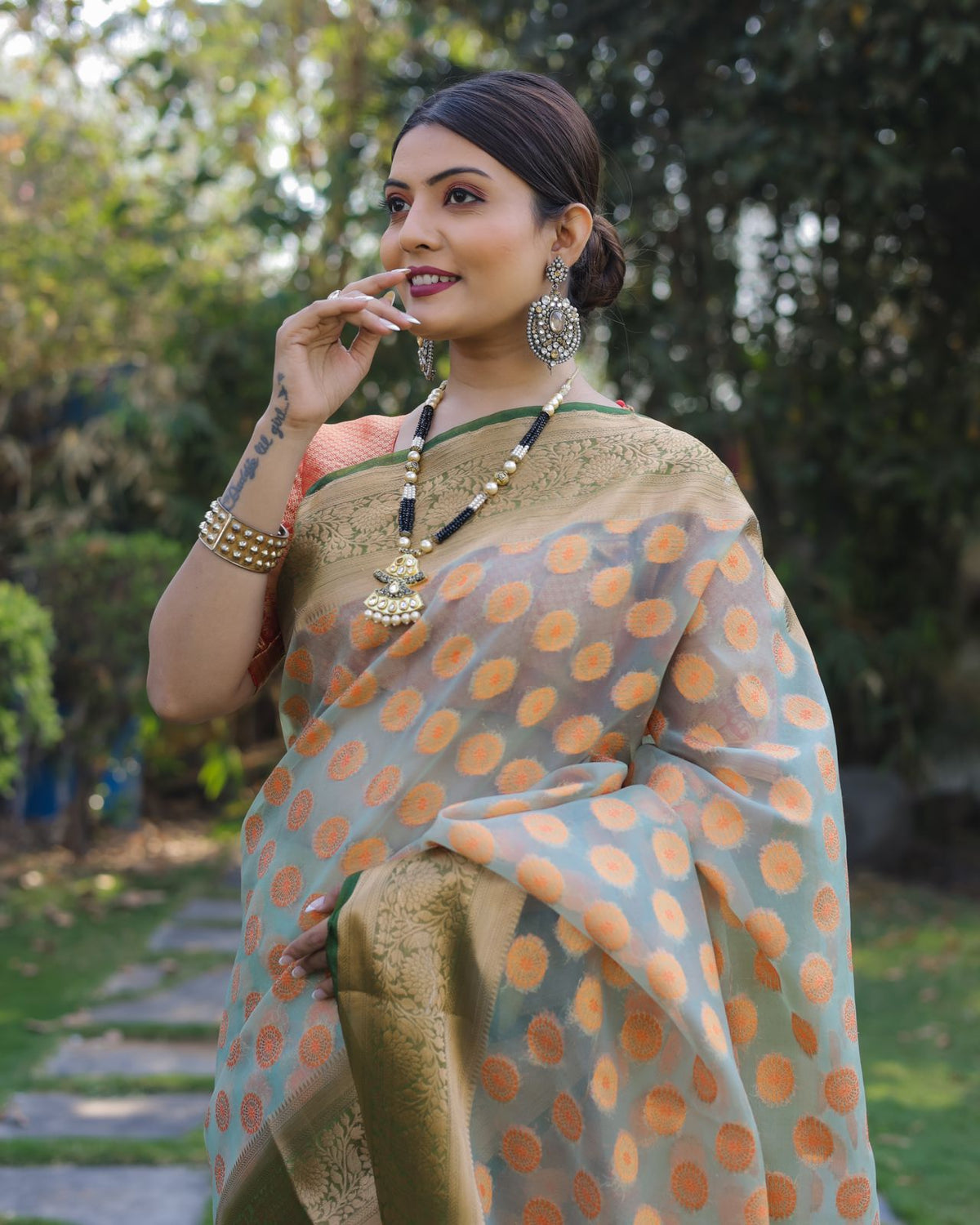 Regal Charm Pure Heavy Organza Silk Soft Silk Saree with Jacquard Zari & Meena Rich Pallu and Big Border