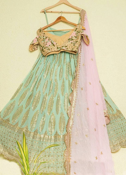 Sea Green color Embroidered lehenga choli