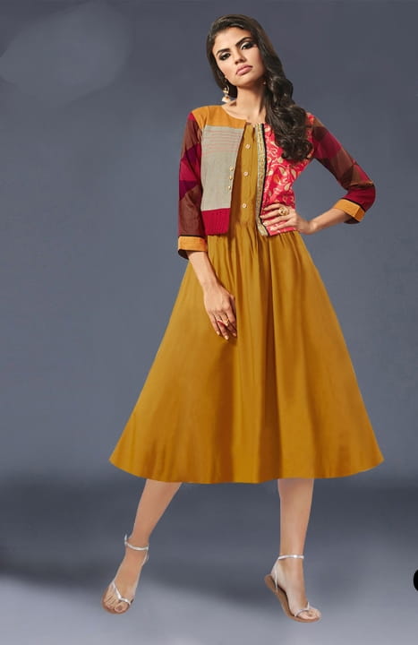 Sublime Bronze Color Rayon Digital Printed Kurti With Koti Ready Made For Party Wear