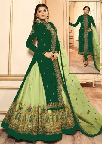 Forest Color Faux Georgette Multi Zari Embroidered Work Salwar Suit For Festive Wear