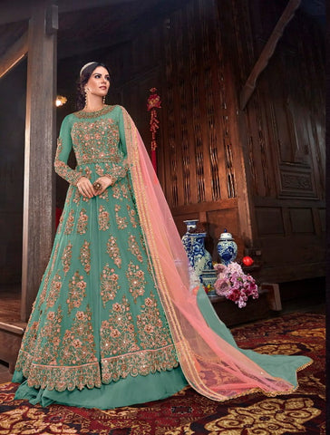 Olympic Color Designer Heavy Butterfly Net Multi Zari Sequence Codding Embroidered Stone Mirror Work Salwar Suit For Wedding Wear
