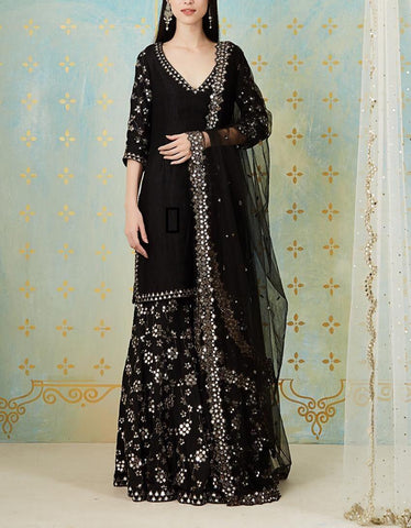 Black Georgette Embroidered Work Plazo Kurti Design Online VT2042 6165A
