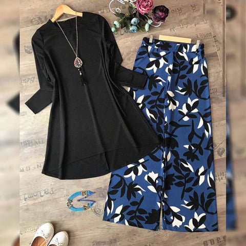 Black with Blue American Crap Digital Print Plazo Top For Party Wear MINIAB122S