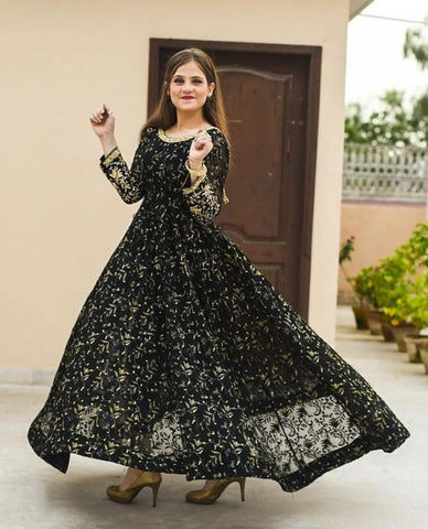Refreshing Black Color Designer Embroidered Work Georgette Ready Made Kurti Pent For Wedding Wear