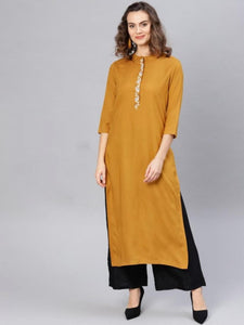 Mustard Embroidered Straight Readymade Kurti Design Online AVADH1060103H