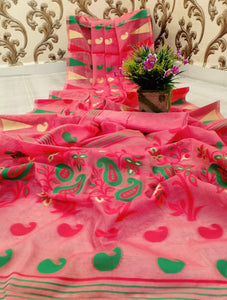 Cerise Color Designer Cotton Jumbo Jacquard Rich Pallu Saree Blouse For Function Wear