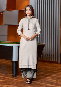 White Heavy rayon Print With Embroidered Work Kurti And Plazo Ready Made For Women SHIV103D