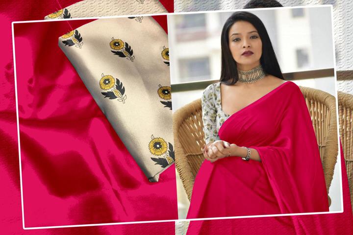 Beautiful Magenta Color Festive Wear Satin Silk Plain Saree Blouse