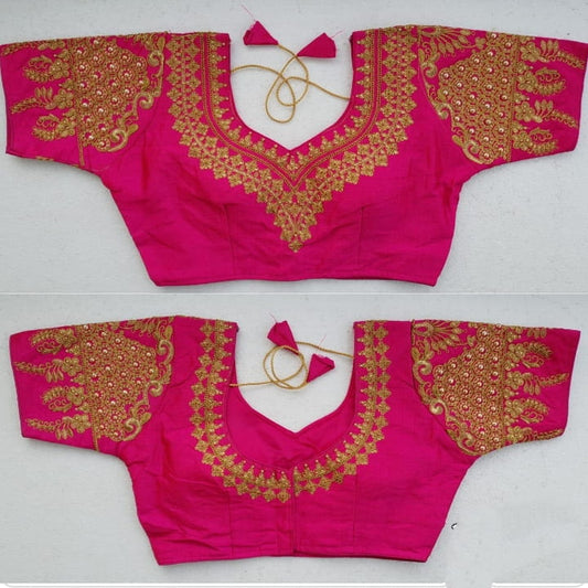 Rani Color Designer Malbari Silk Moti Pearl Embroidered Work Full Stitched Blouse For Function Wear