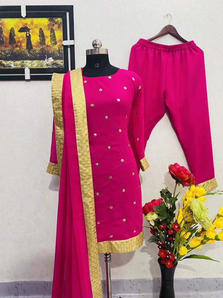 Rani pink printed pleated anarkali set - set of three by Jovi Fashion | The  Secret Label