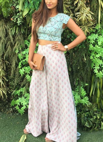 Peach Color Taffeta Silk Full Stitched Plazo With Top For Women