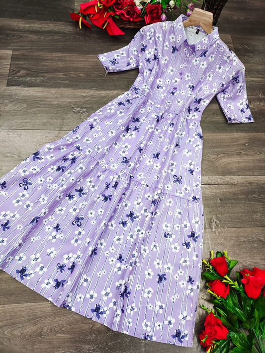 Designer Cotton Printed Long Frock Top Dress