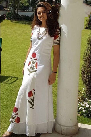 White Colored American Crap With Digital Print Long Kurti For Party Wear MINIAB107A