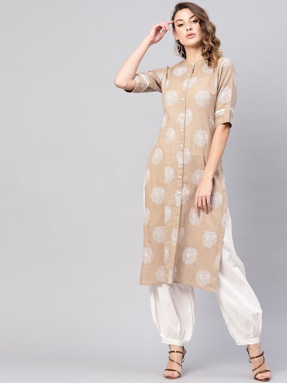 Beige Khari Printed Full Stitched Kurti AVADH1060101B