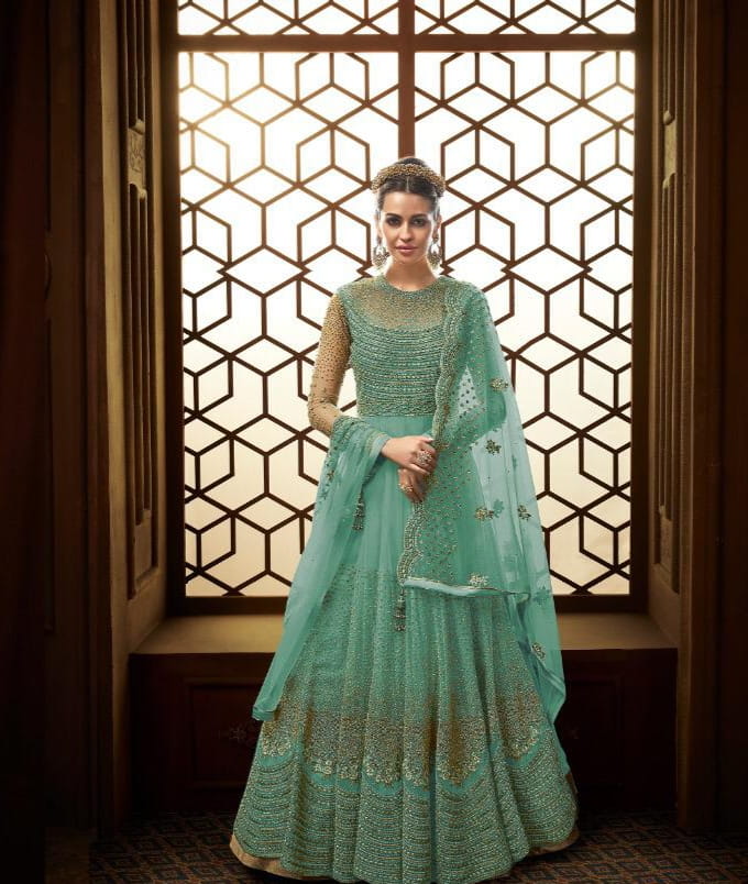 Turkish Color Designer Heavy Soft Net Embroidered Stone Multi Zari Work Salwar Suit For Function Wear