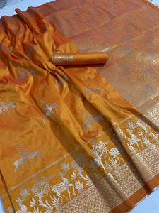 Ochre Color Soft Silk With Rich Pallu Saree Blouse For Wedding Wear