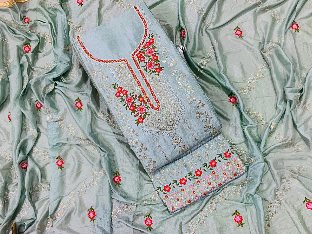 Bootylicious Pearl River Color Designer Chinon Embroidered Sequence Diamond Work Salwar Suit