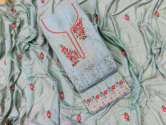Bootylicious Pearl River Color Designer Chinon Embroidered Sequence Diamond Work Salwar Suit