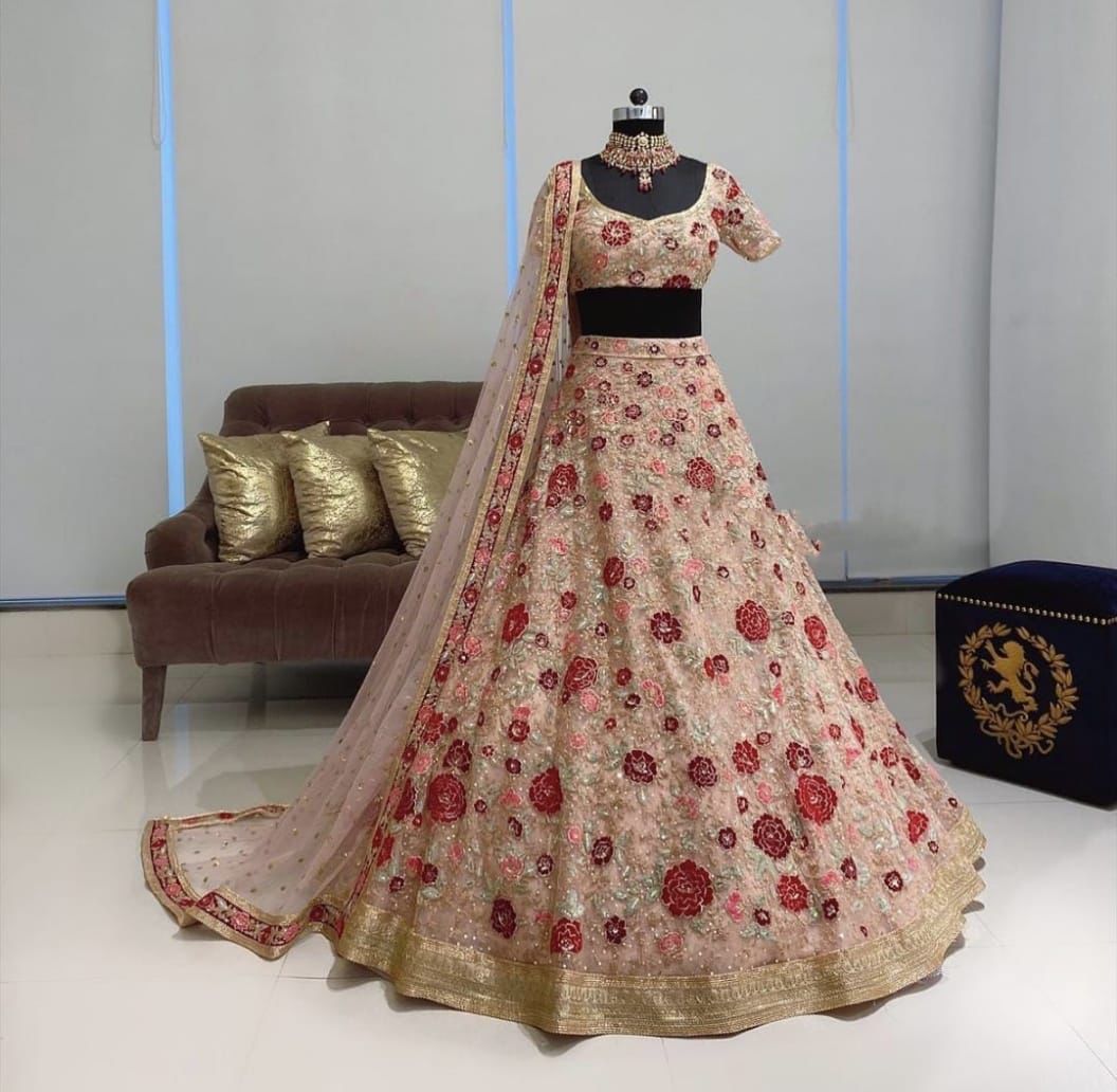 Party Wear Designer Cream Color Lehenga For Women