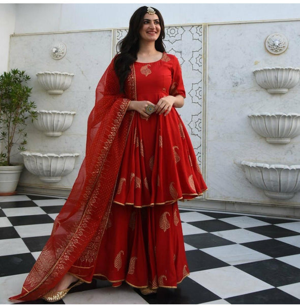 Reach Designer Red Sharara Suit Set For Women
