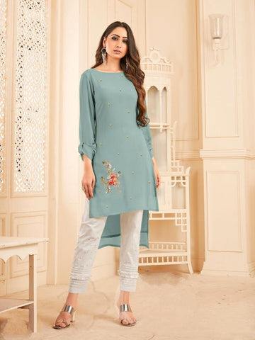 Classic English Colored Georgette With Diamond Work Full Stitched Kurti Pant For Women CHETANA103G