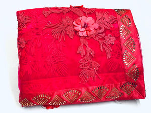Fuchsia Color Designer Soft Net Fancy Rubin Work Flower With Hot Fix Diamond Border Saree Blouse For Women