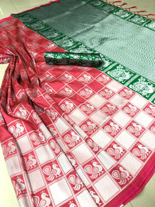 Raspberry Color Lichi Silk Designer Zari Weaving Work Saree Blouse For Function Wear