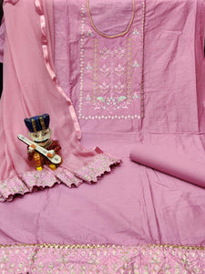 Baby Pink Color Embroidered Work Party Wear Glace Cotton Salwar Suit