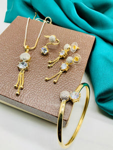Golden Plated White Diamond Color Artificial Jewellery Set