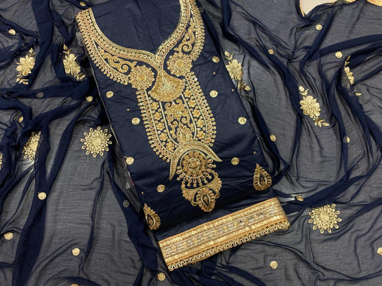 Flaunt Space Color Designer Cotton Diamond Embroidered Work Festive Wear Salwar Suit