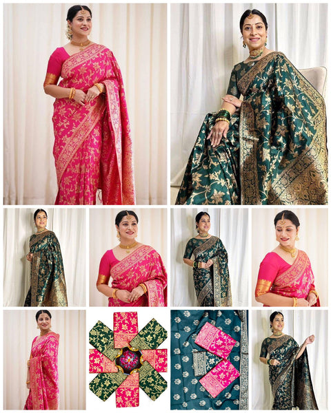 Indulge in Luxurious Elegance with Soft Lichi Silk Saree and Brocade Blouse Set