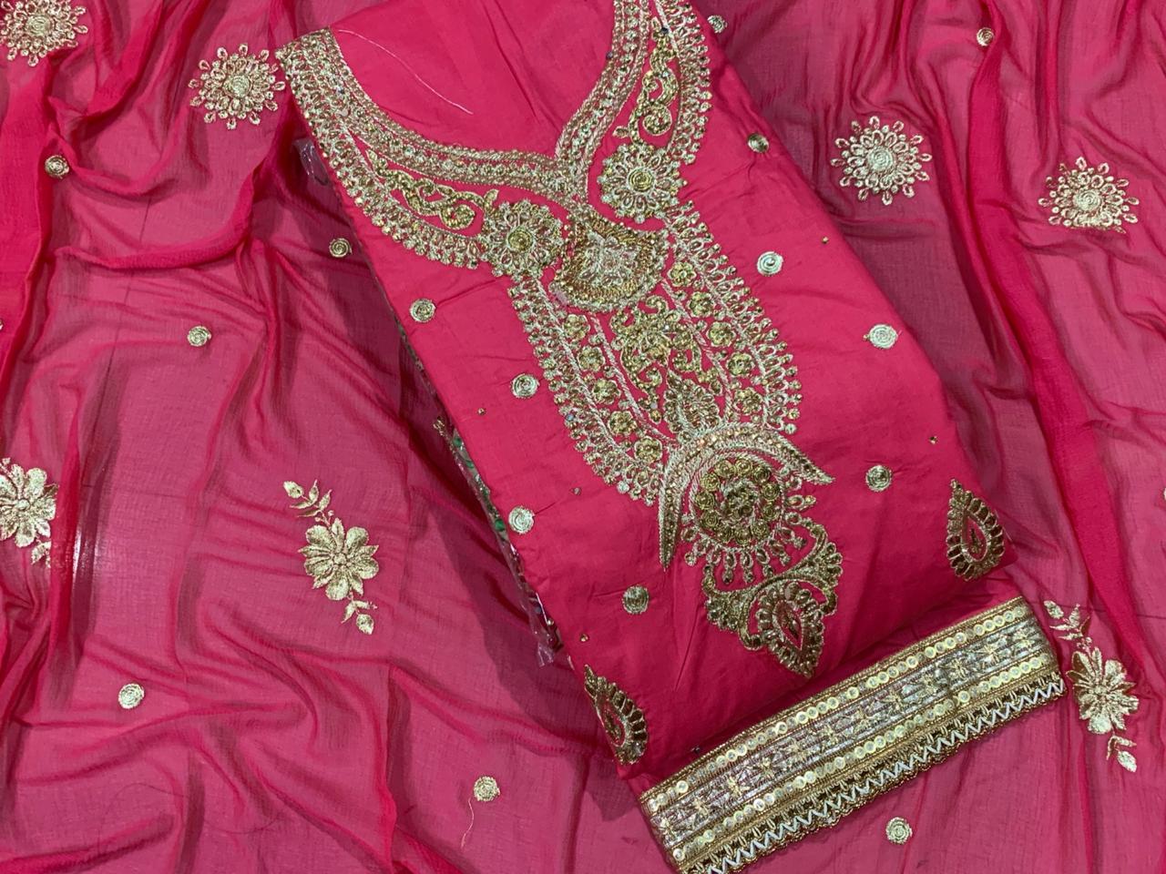 Magenta Color Cotton Embroidered Diamond Work Salwar Suit For Wedding Wear
