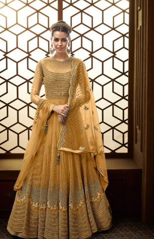 Apricot Color Designer Heavy Soft Net Multi Zari Stone Embroidered Work Salwar Suit For Wedding Wear