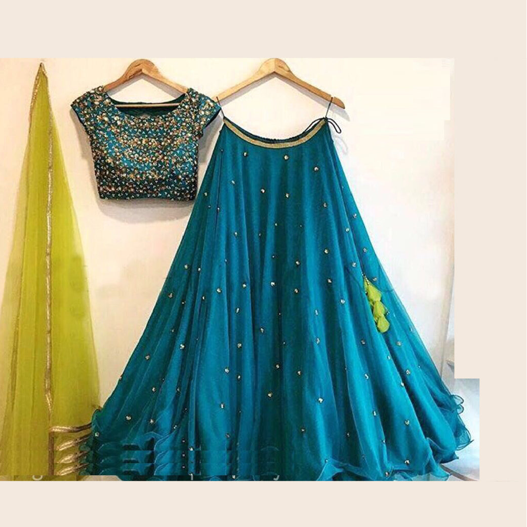 Rama color Function Wear Georgette Silk Embroidered Work Lehenga Choli