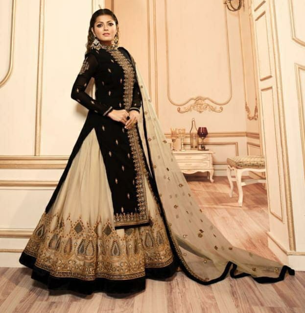 Black Color Designer Faux Georgette Multi Zari Embroidered Work Salwar Suit For Wedding Wear