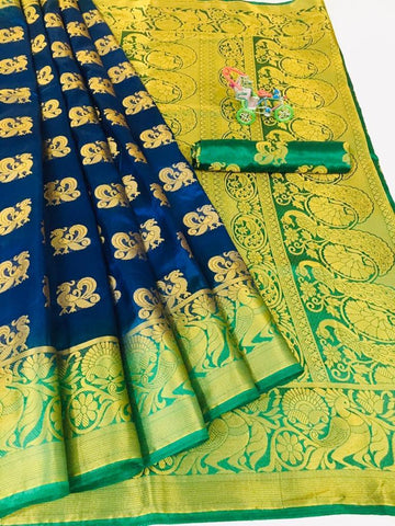 Egyptian Color Designer Nylon Silk Rich Pallu Saree Blouse For Wedding Wear