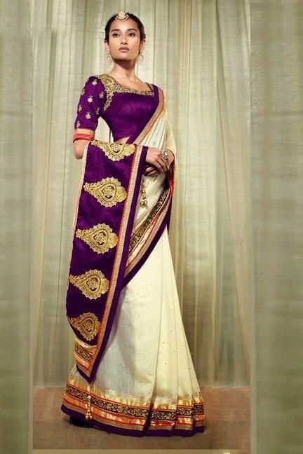 Latest Designer Embroidered Pallu Saree with Blouse