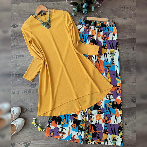 Mustard Colored American Crap Digital Print Plazo Top For Party Wear MINIAB122B