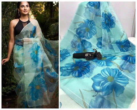 Carolina Color Festive Wear Digital Printed Organza Saree Blouse